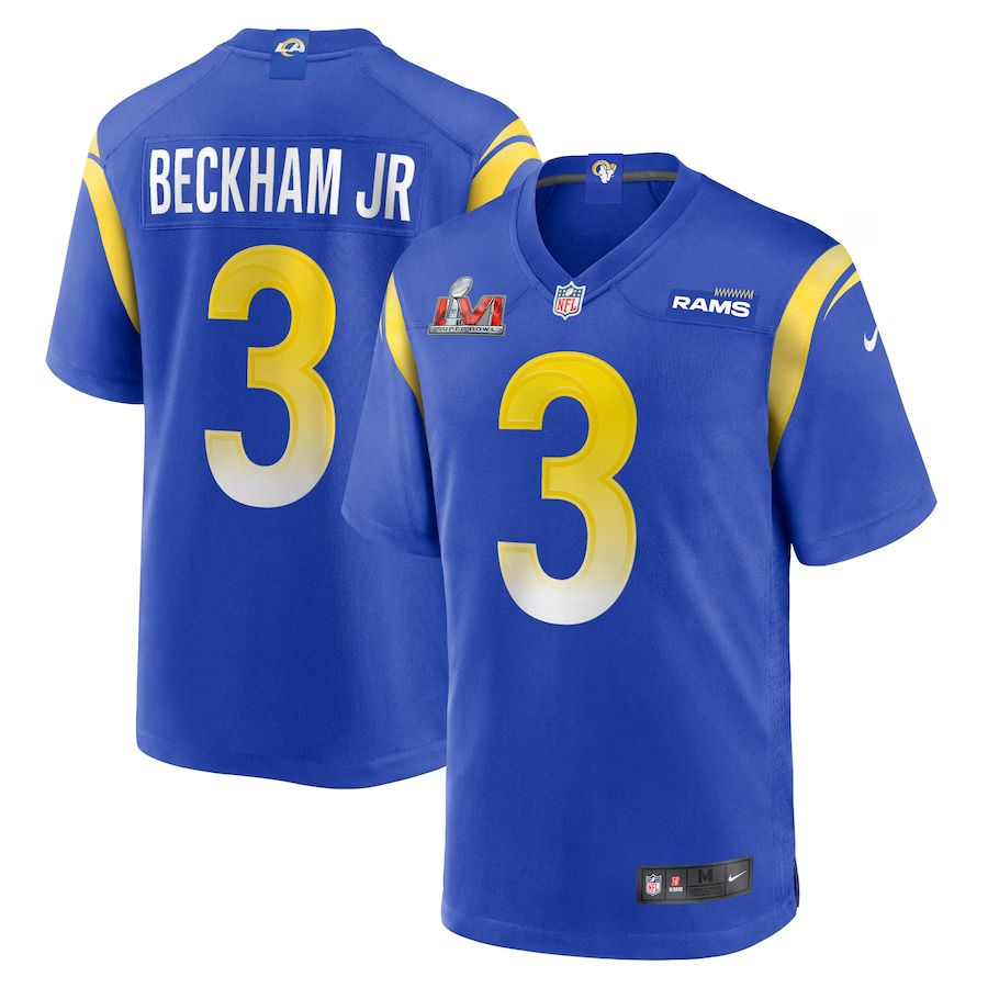 Men Los Angeles Rams 3 Odell Beckham Jr. Nike Royal Super Bowl LVI Game Patch NFL Jersey